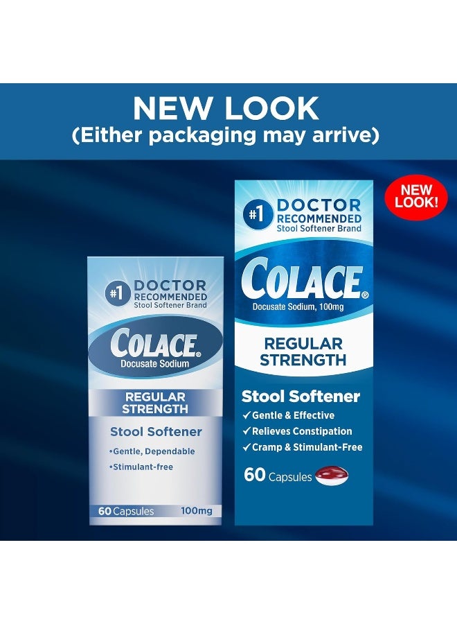 COLACE Regular Strength Stool Softener 100 Mg Capsules 60 Count Docusate Sodium Stool Softener For Gentle Dependable Relief - Image 2